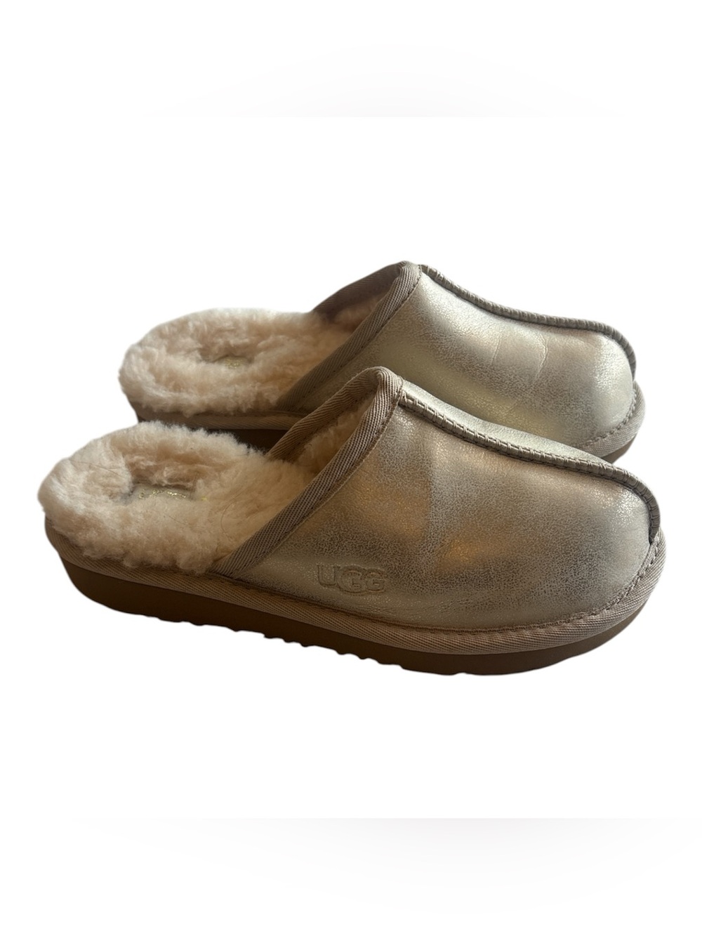 UGG Girls 2 Slippers Metallic Wool Shearling Slip-On Clog NWOT